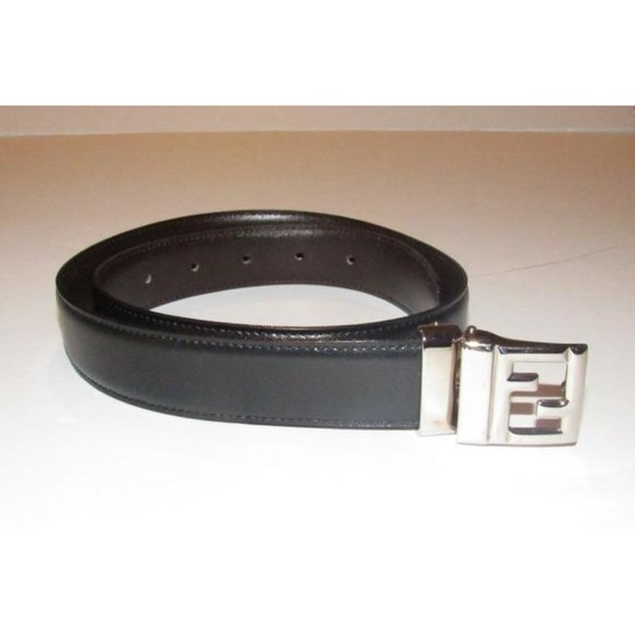 FENDI Black Brown Reversible Chrome FF Buckle Belt main image 8